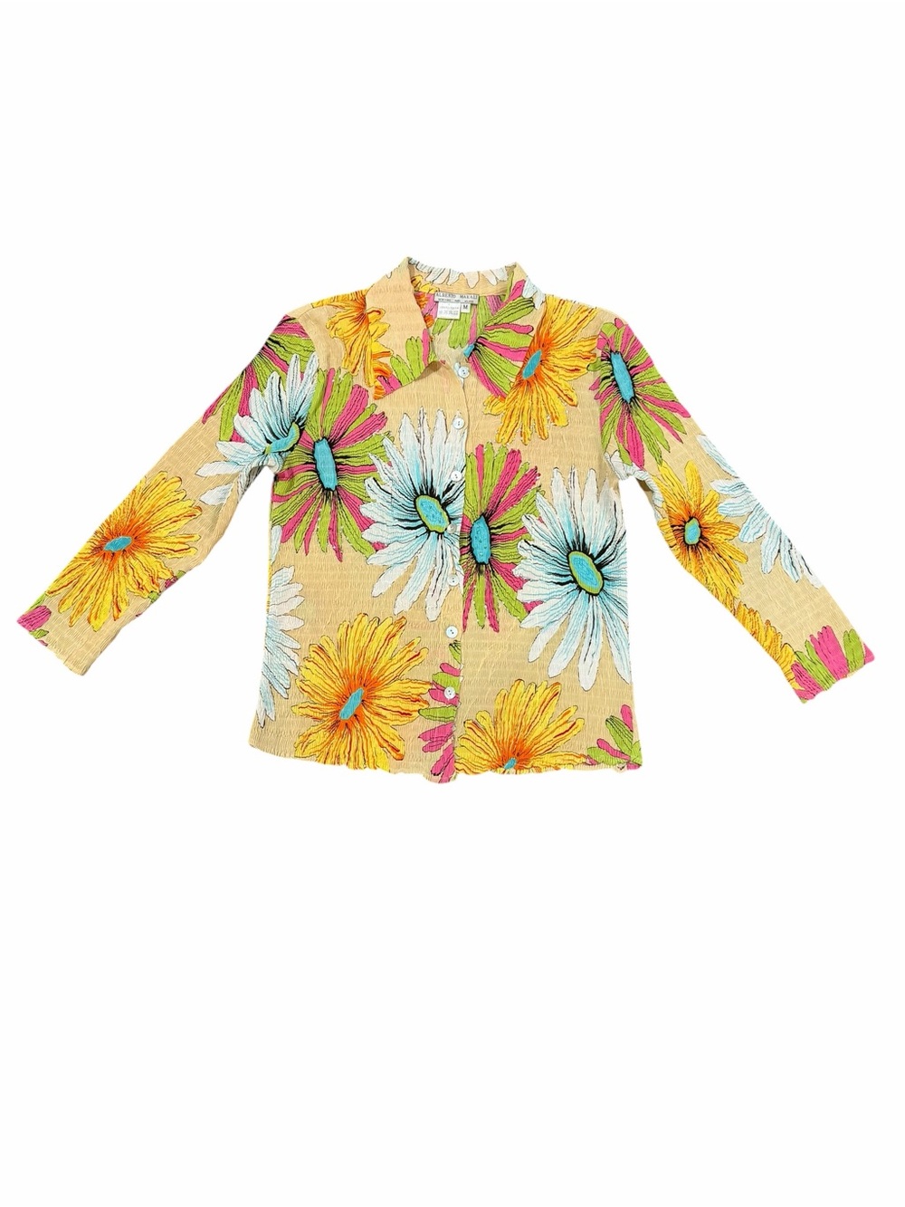 Vintage Y2K Alberto Makali Crinkle Floral Button Front Top Medium